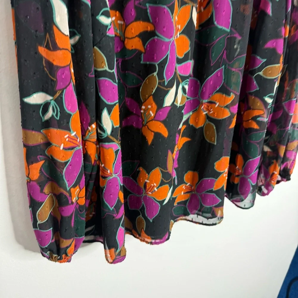 Calvin‎ Klein Women’s Floral Chiffon Blouse Long Sleeve Multicolor Lined Size 1X
